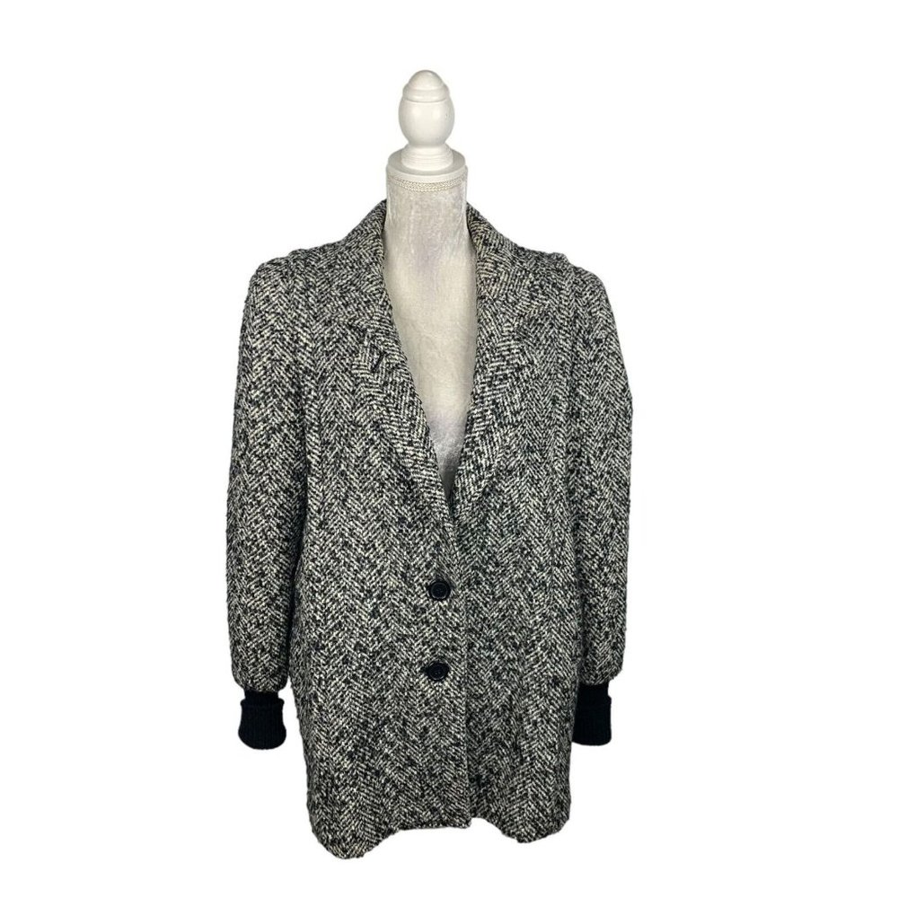 Elco Vintage 80s Tweed‎ Blazer Jacket Sweater Cuffs 2 Buttons Notched Collar 16